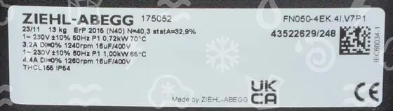 Saugventilator Ziehl-Abegg FN050-4EK.4I.V7P1, d = 500 mm, 4-polig, 230V/1Ph/50Hz