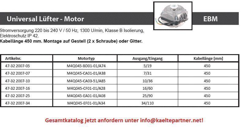 Lüftermotor EBM M4Q045-BD01-01-A74, 230V/1/50Hz, Leistung 5/29 W