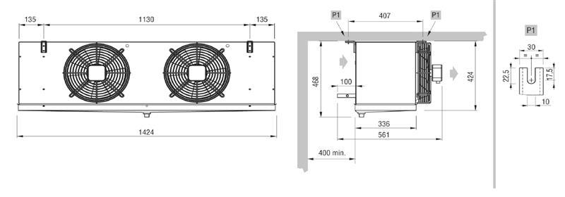 Verdampfer ECO GCE312F8ED, 4.96 kW (dT 8 st., R404) mit Abtauung