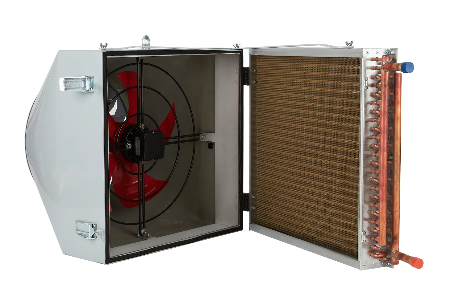 Reventon Wasser-Lufterhitzer Serie FARMER 230V AC Farmer OpenAir IP66 54,3kW
(Heizleistung: 90/70°C Wassertemperatur, 0°C Raumtemperatur)