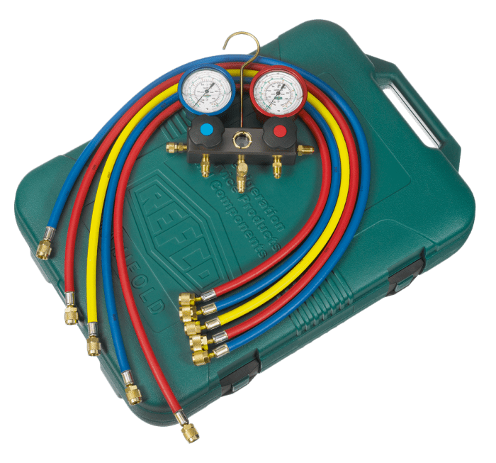 Refco 9883511 2-Weg Monteurhilfe M2-3-DELUXE-M-R134a mit ölgefüllten R3 Metallbalgmanometer