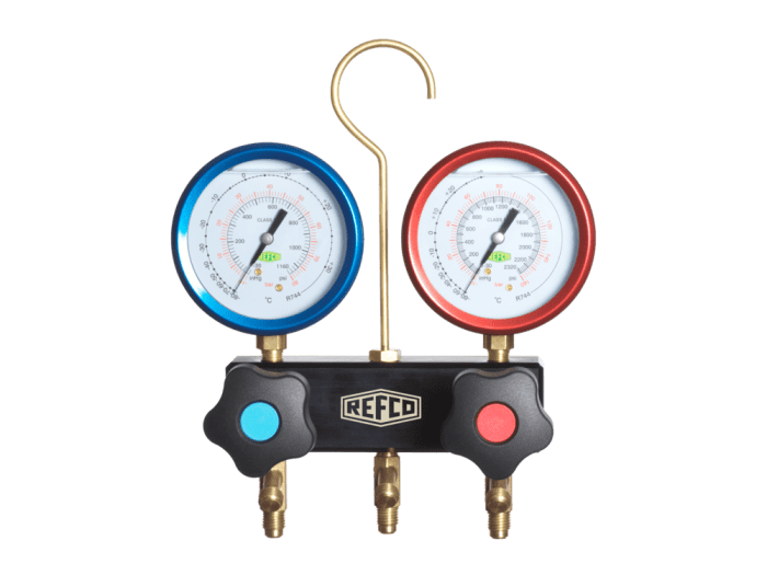 Refco 4688878 M2-3-DELUXE-DS-R744-TC 2-Weg Monteurhilfe mit ölgefüllten R3 Metallbalgmanometer