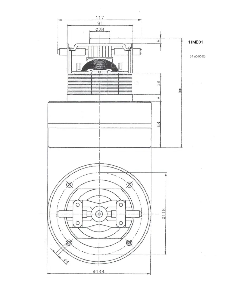Staubsaugermotor, universell, AMETEK 060200475, 1200 W, 220V,MIELE, HOOVER, ROWENTA, H 166mm, D 144mm