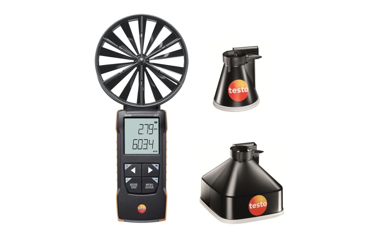 testo 417 - Digitales Flügelrad-Anemometer mit App-Anbindung 100 mm mit Messtrichtern