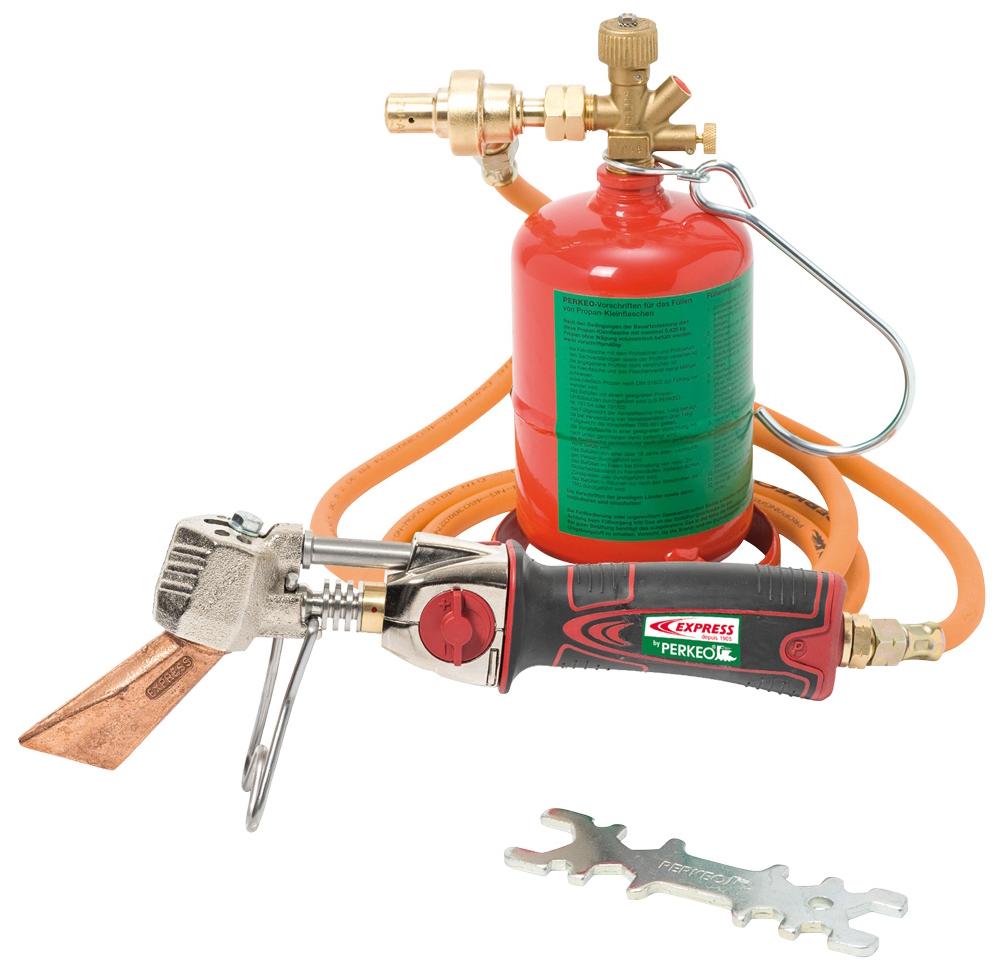 PERKEO Propan PIEZO-Weichlötanlage, Flasche mit Sicherheits-Überdruckventil(TÜV-geprüft)