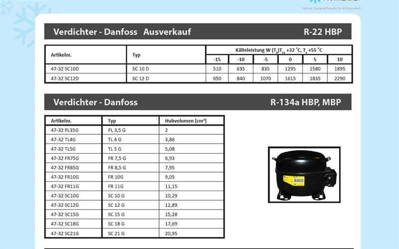 Verdichter SECOP / Danfoss PL35G, MBP/HBP - R134a, 220V/50 Hz