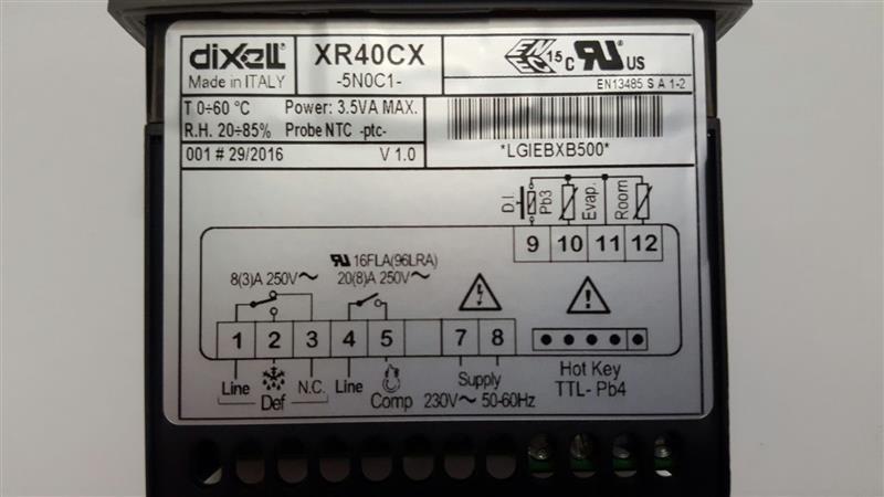 Kühlstellenregler Dixell / Copeland XR40CX 5N0C1, 230V, 20 A, Platte