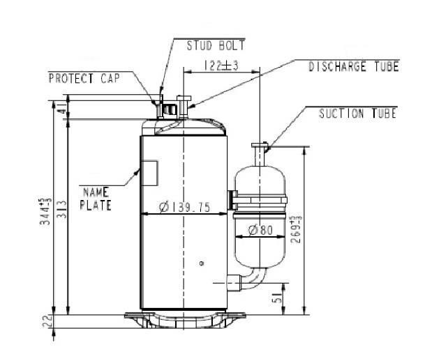 Rotationskompressor GMCC, PG400G2C-7FTS, HMBP - 407C, 6,65 kW ohne Betriebskondensator