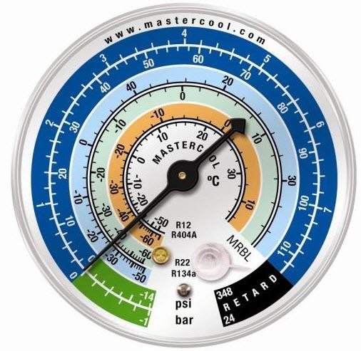 Ersatz Manometer 80mm, Niederdruck, Psi/Bar/°C, R12, R22,-R134a, R404A