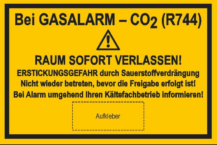 Sicherheitswarnschild „Gasalarm CO2 (R744)“