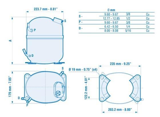 Verdichter Aspera Embraco NJ6220ZX, HBP - R134a, 380-420 V/3 Ph/50 Hz