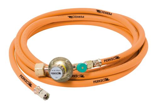 PERKEO Propan Hochdruckschlauch mit einstellbarem Regler, G3/8" LH x G3/8" LH, 20m