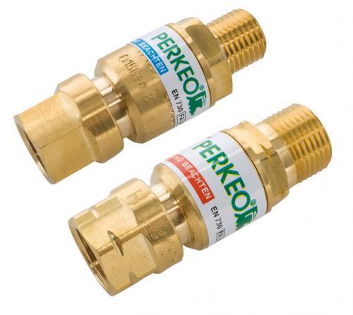 PERKEO Rückschlagsicherung für Brenngas, Anschluss an Brennergriffstück, max. 1,5/3,5 bar