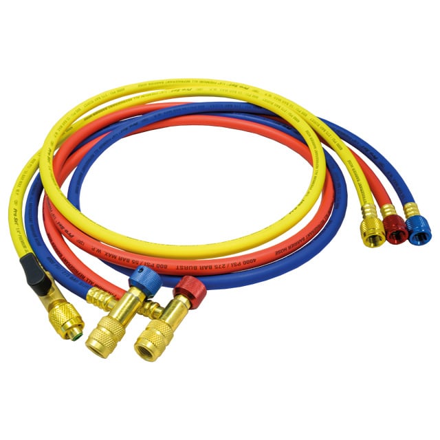 CPS HP5NGE Premium-Kältemittelschläuche mit SAFEMATE-Ventilen 1/4" SAE Innengewinde gerade × 1/4" Innengewinde-Ventil mit Kugelhahn, 3 Stück