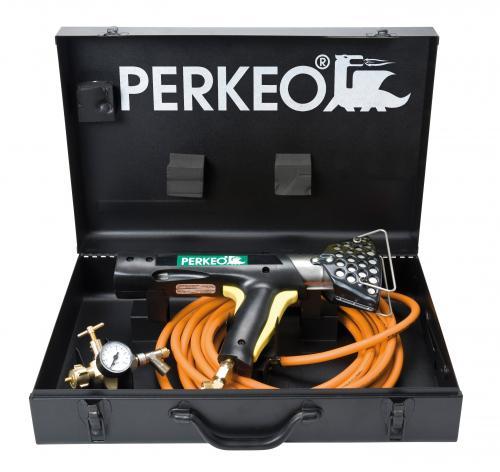 PERKEO Propan PIEZO Palettenschrumpfgerät für Folienverpackungen im Set + Blechkoffer