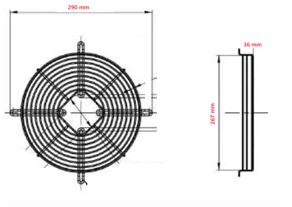 Lüftergitter (290-267-36) für Lüfterflügel Durchmesser 254 mm