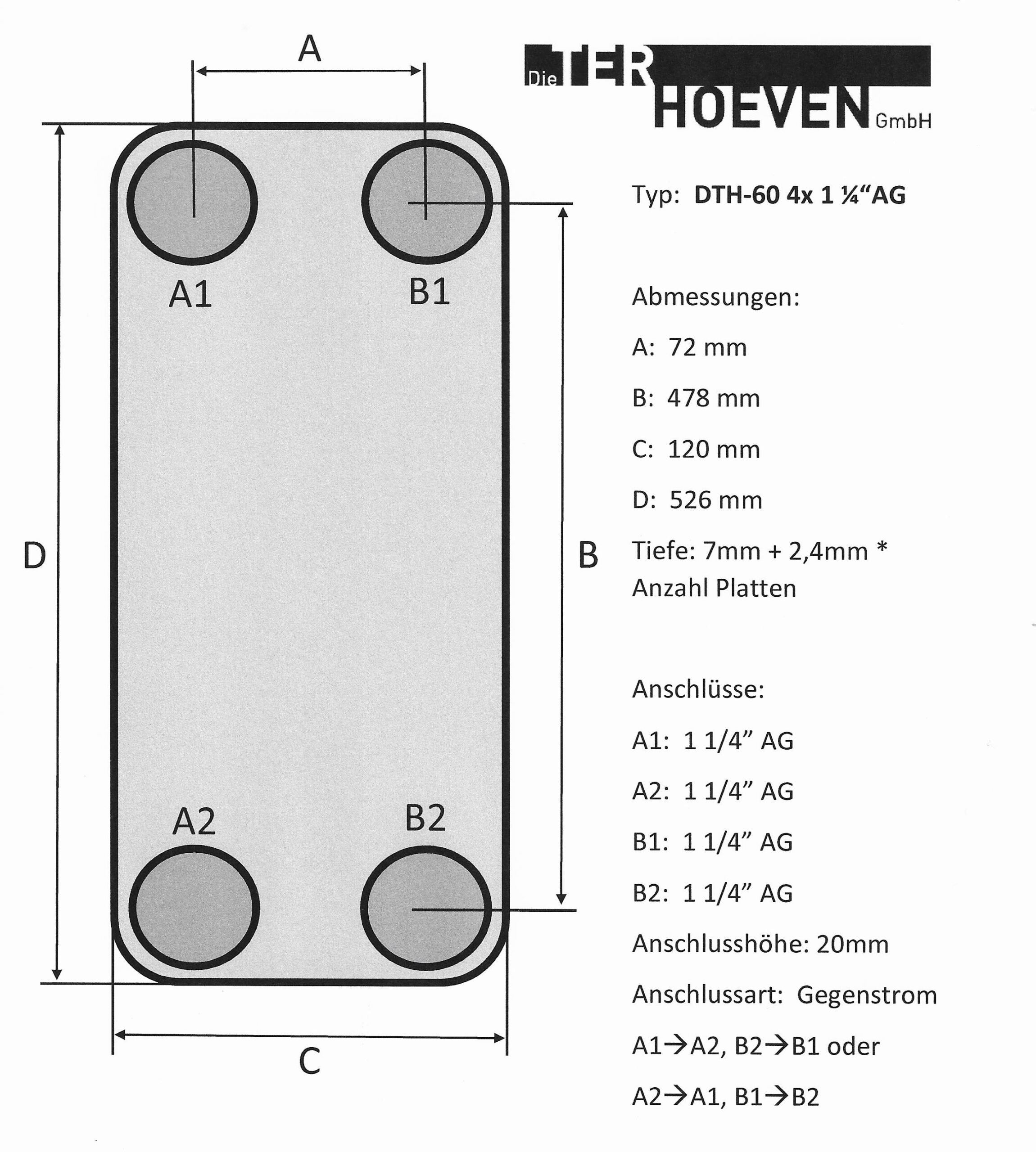 Plattenwärmetauscher DTH-60-100 4x1 1/4" AG