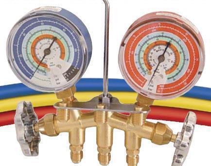 2-Wege Monteurhilfe aus Messing 80mm Manometer R410A . 3-92cm Schläuche