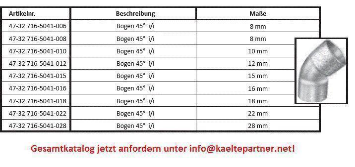 Kupferbogen 45° i/i 22 mm, 5041