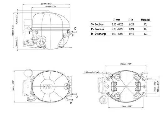 Verdichter EMBRACO EMY3109Z, LBP - R134a, 220 - 240 V, 50 Hz - nicht lieferbar, ersetzt durch EMI45HER