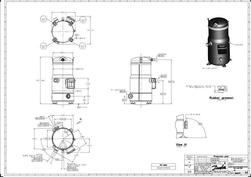 Verdichter Maneurop Scroll DSH120 A4ALD+NRV HMBP - R410A, R452A, R454B, 380-415V/3PH/50Hz, 460V/3PH/60HZ, Löt-Anschluss