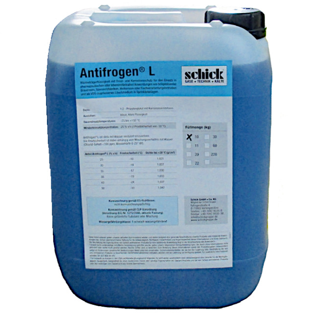 Schick Frotschutz Antifrogen L, Mindesteinsatzkonzentration: 25 Vol. -%,ca. -30 °C bis +150 °C, Einweg 10kg