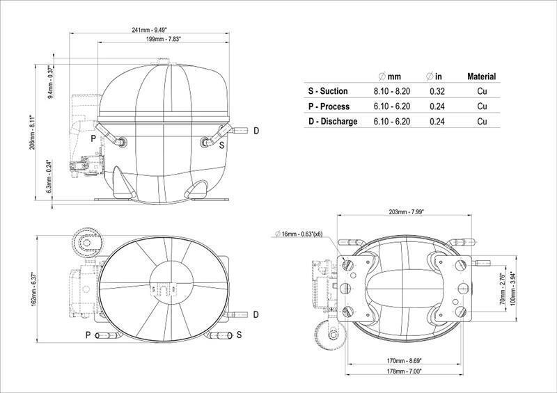 Verdichter Aspera Embraco NEK6210Z, HBP - R134a, 208 - 230 V, 60 Hz