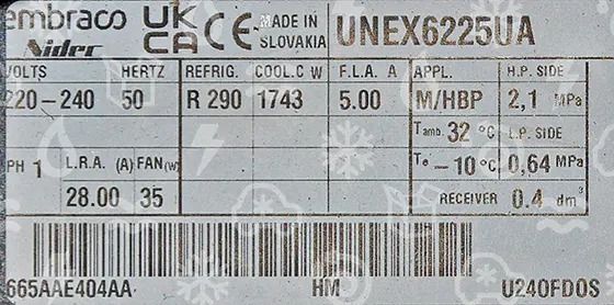 Verflüssigungssatz EMBRACO UNEX6225U, MBP - R290, 220-240V 50Hz
