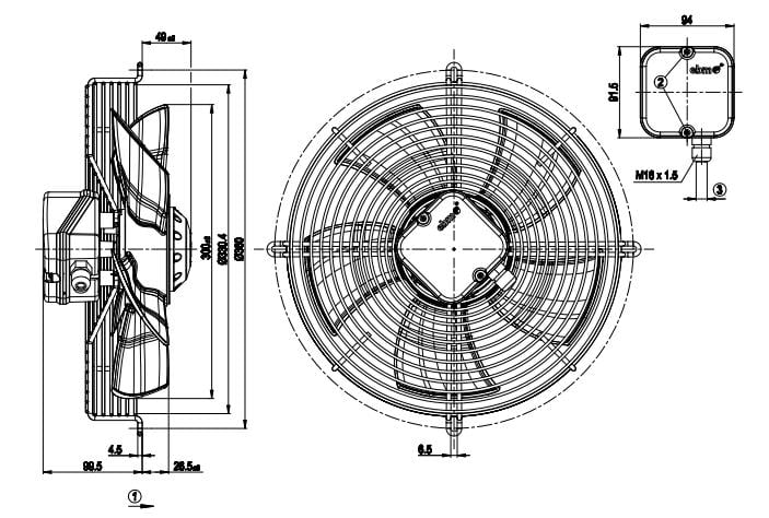Ventilator drückend EBM PAPST, D = 300 mm, 4 polig, 230 V