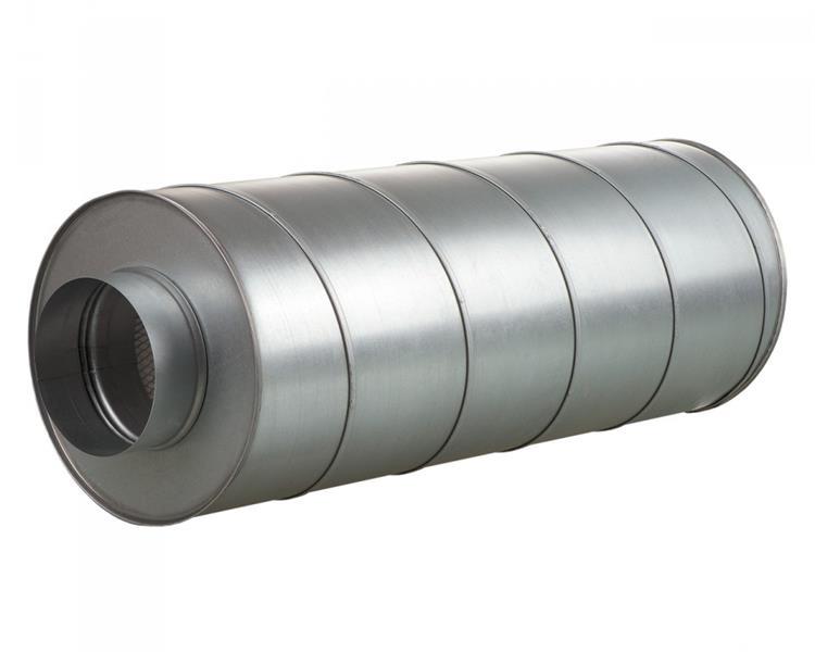 Schalldämpfer SR 200/600, verzinktes Stahlblech, Stutzenmaße 200 mm, Lüftungsrohr-Durchmesser 200 mm, Länge 600 mm