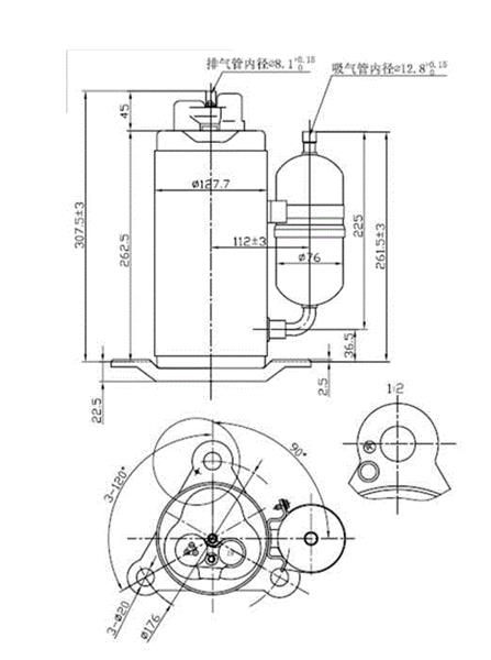 Rotationskompressor BOYARD, QXC-23K, vertikal, R407C, 220-240V/50 Hz, 13022 Btu/h