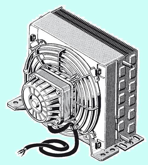 LU-VE Kondensator STVF139 komplett (mit Lüfter), 1385W, 390  m°/h, 90°-Eckventil