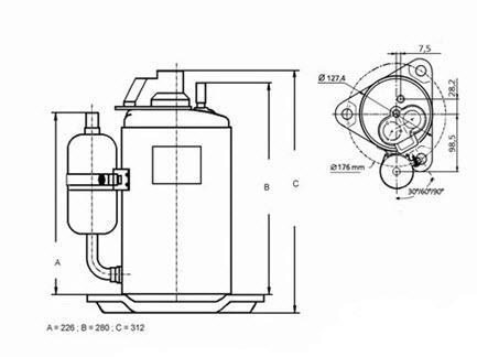 Rotationskompressor Tecumseh RK5515W, AC - R407C, 220-240V - nicht mehr lieferbar