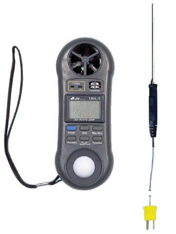 Thermometer, Anemometer, Hygrometer, Feuchtigkeits- und Lichtmessgerät, inkl. Tasche ITE TAHL-5