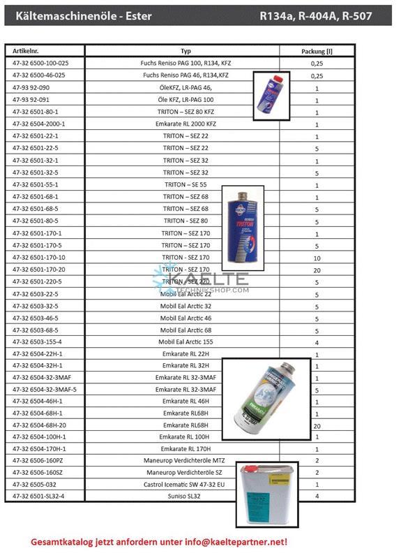 Kältemaschinenöl für A/C Kompressor Emkarate RL3000 (POE 1,0 Liter), ISO 68