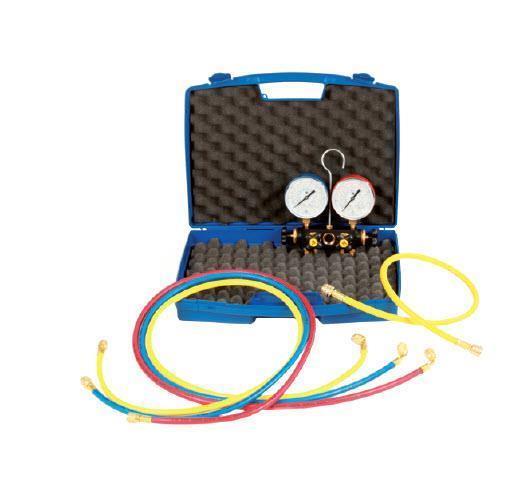 4-Wege Monteurhilfe R410-R32 mit ungefülltem Manometer Ø80, 3 Füllschläuchen 150 cm, inkl. Koffer Wigam K-W4MSA4-5-CSA60