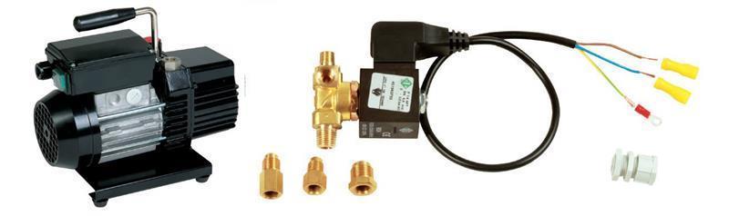 KIT WIGAM RS3DE/V: Vakuumpumpe zweistufig WIGAM RS3D, Set mit Magnetventil und Kabel Anschluss 1/4-3/8-5/16SAE M WIGAM K-EVC + Montageanleitung
