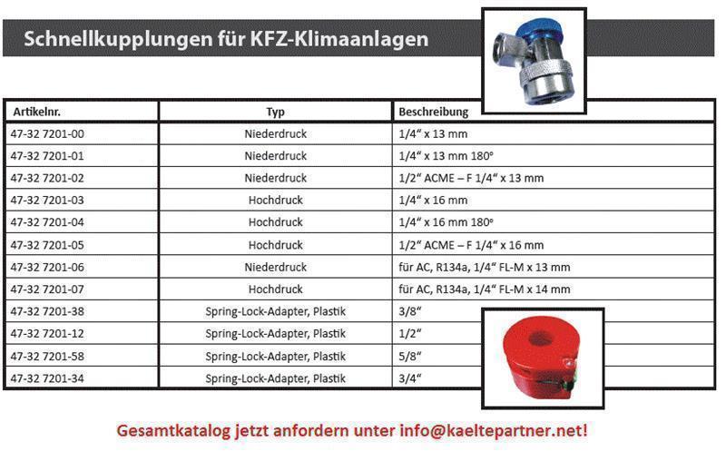 Serviceadapter Schnellkupplung für A/C Niederdruck, R134a, Außengewinde 1/4"SAE x 13mm
