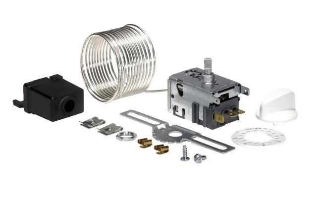 THERMOSTAT DANFOSS 077B7008 KIT N°8, 3 Kontakte 6A 250V ø 6x4.6 mm, Kapillarrohrlänge 2000 mm, kalt -1/8.5°C, warm +11/+6°C