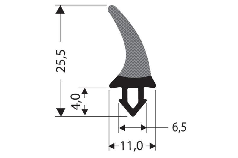 Eindrückprofil Gummi schwarz für Drehtür 1m (25,5x11)
