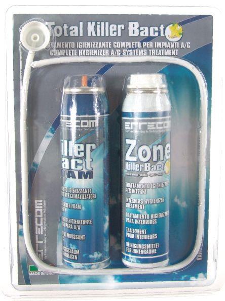 Reinigungsset für KFZ-Klimaanlagen Errecom Total Killer Bact 2 x 100 ml, Verdampfer Reinigungsschaum + Inneraum Reinigungsspray, Duft: Vanille