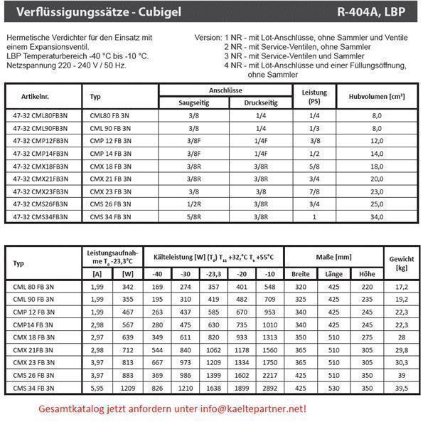 Verflüssigungssatz ACC - CMS34FB3N, LBP - R404A, 220-240V/1/50Hz