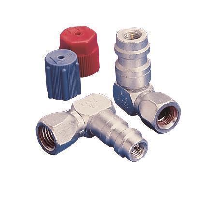 Retrofitadapter 90° mit Ventilkern und Anschlusskappe Niederdruckseite 1/4 x 13mm
