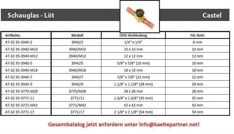 Schauglas Castel 3940/2, 6 mm ODS (1/4"),  Lötanschlüsse