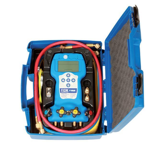 Digitale 4-Wege Monteurhilfe im Plastikkoffer mit 2 Sonden TK109, 2 flexible Schläuche WSA/4-4/60, 2 flexible Schläuche WSA/4-4/56V4 und 2 Adapter RG180/5-4 WIGAM FOX-300