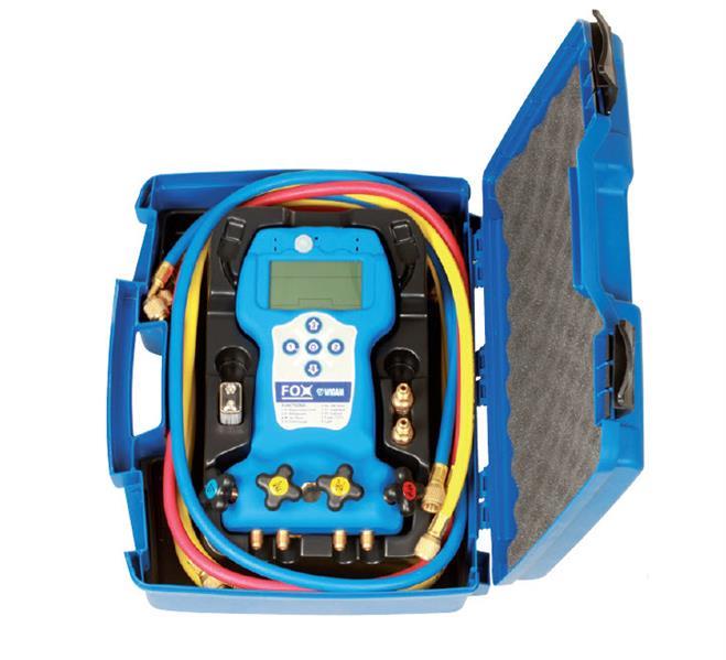 Digitale 4-Wege Monteurhilfe im Plastikkoffer mit 2 Sonden TK109, 4 flexible Schläuche CSA/4-4/60 und 2 Adapter RG18/5-4 WIGAM FOX-200