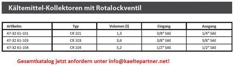 Kältemittelsammler mit Ventil Rotalock CR 101  1.3 l, Anschluss - VST