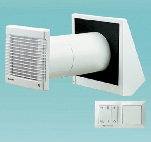 Lüftungsanlage (dezentrales Lüftungsgerät) KWL (kontrollierte Wohnraumlüftung) TwinFresh RA-50 mit Ø150 mm Rundrohr und Verschlussklappen, mit Steuerung, max. Förderleistung 50 m3/h