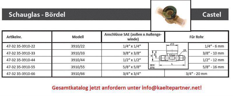 Schauglas Castel 3910/33, 3/8 x 3/8" SAE, Bördelanschlüsse