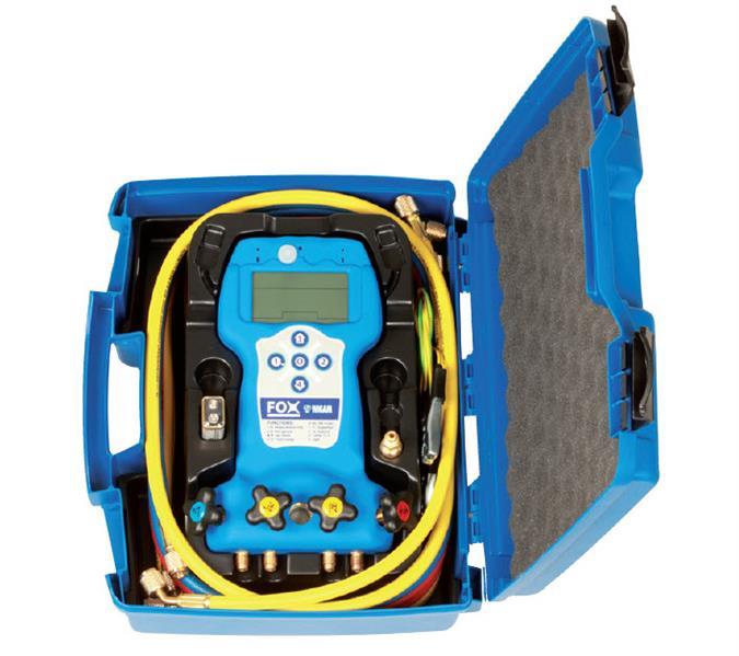 Digitale 4-Wege Monteurhilfe im Plastikkoffer mit 2 Sonden TK109, 3 flexible Schläuche WSS/4-4/60, 1 flexibler Schlauch WSA/4-4/60, 4 Absperrventile (2-1/4 e 2-5/16) und 1 Adapter RG180/5-4 WIGAM FOX-400